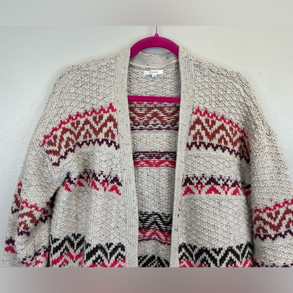 Maurices XL Beige and Red Patterned Cardigan Aztec Fair Isle Cotton Wool Blend - Picture 3 of 11